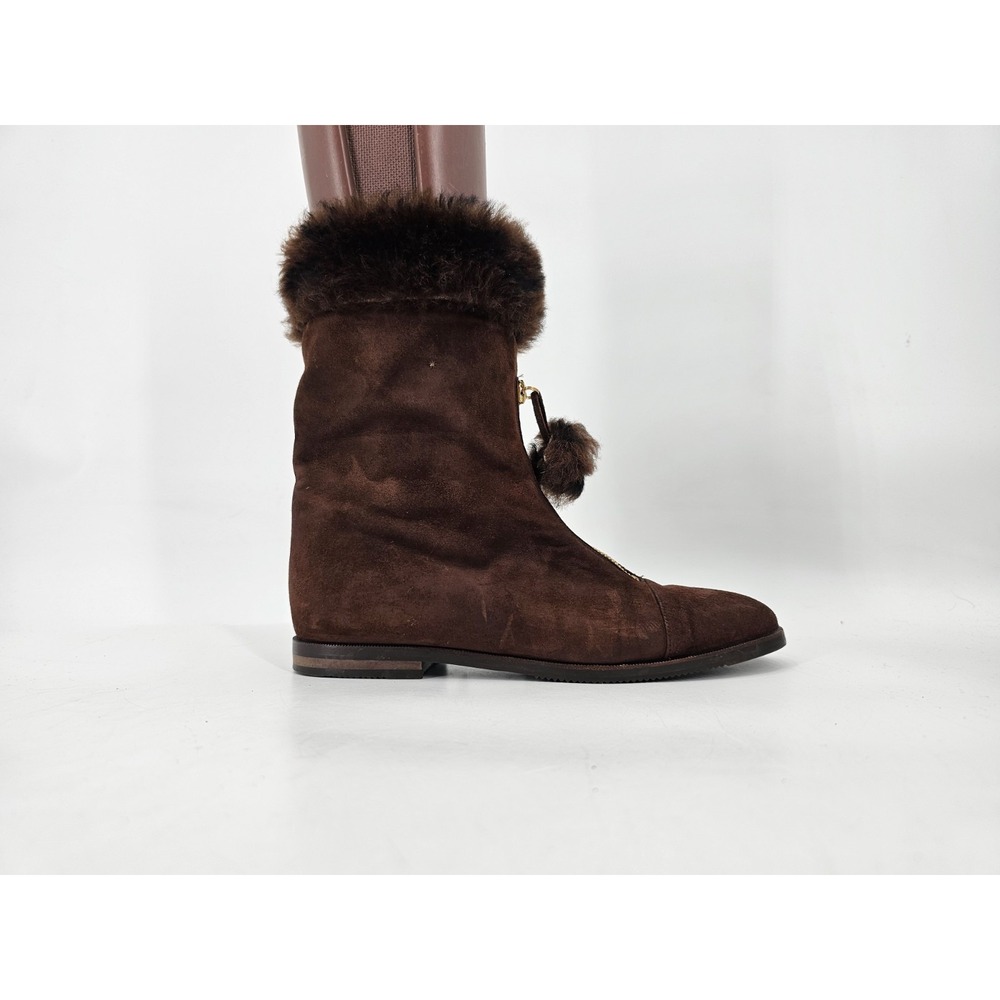 70s Vtg Bottega Veneta Nubuck Suede & Shearling Front Zip‎ Boots Women's Size 7